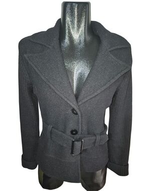 Vintage Harve Benard Black Wool Button-Up  Belted Coatigan Jacket Size S